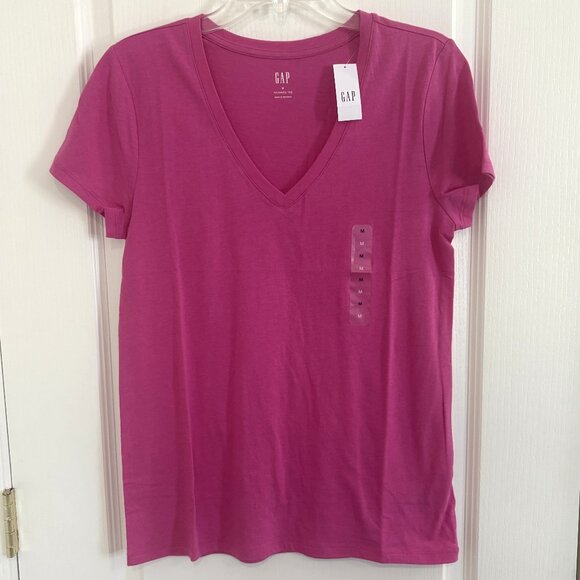 Gap Favorite Tee V-Neck T-Shirt Short Sleeve Top Happy Pink Size Medium NEW - Picture 3 of 6